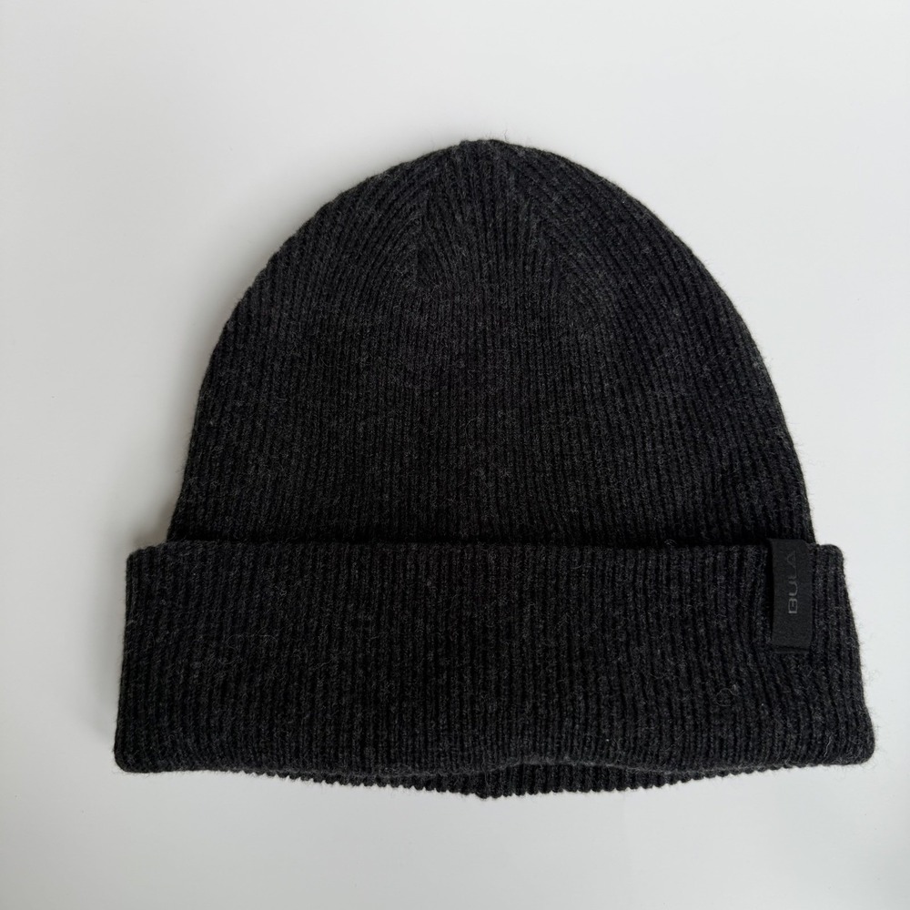 Bula Beanie Merino Wool Blend Rib Knit Hat Charcoal Gray One Size Unisex